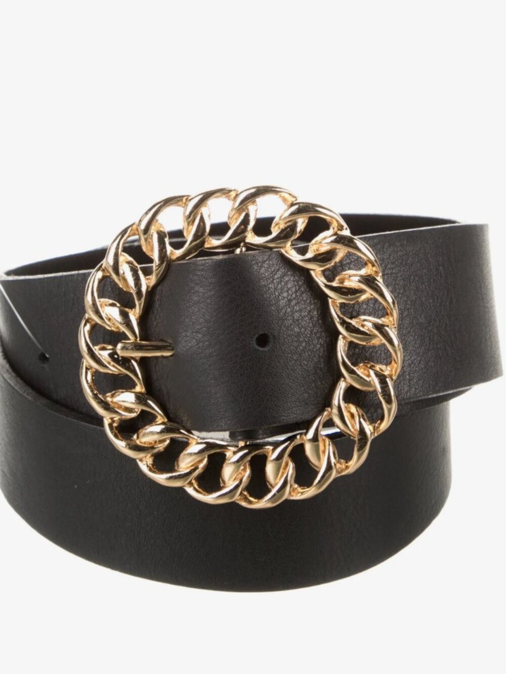 B-Low the Belt Black Leather Cuban Chain Buckle Belt Gold OS